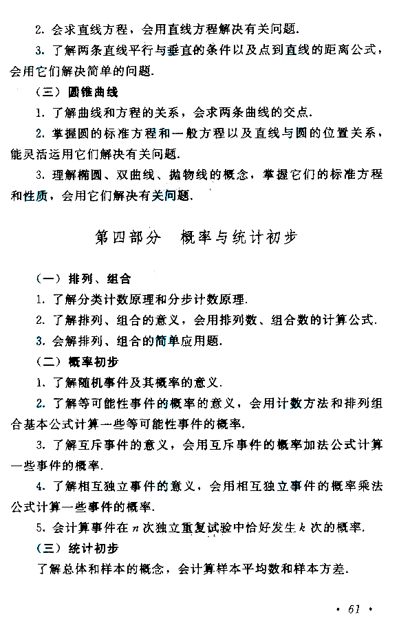 新疆成人高考高起点数学考试大纲