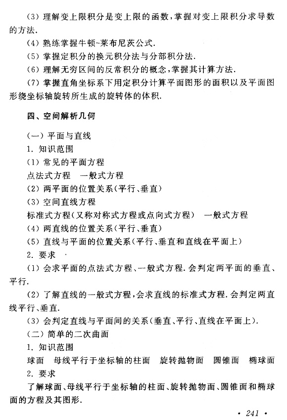 四川成人高考专升本高等数学（一）考试大纲