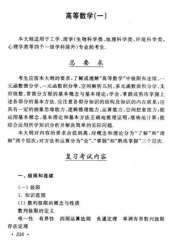 云南成人高考专升本高等数学（一）考试大纲