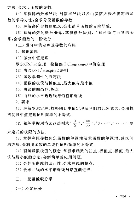 云南成人高考专升本高等数学（一）考试大纲